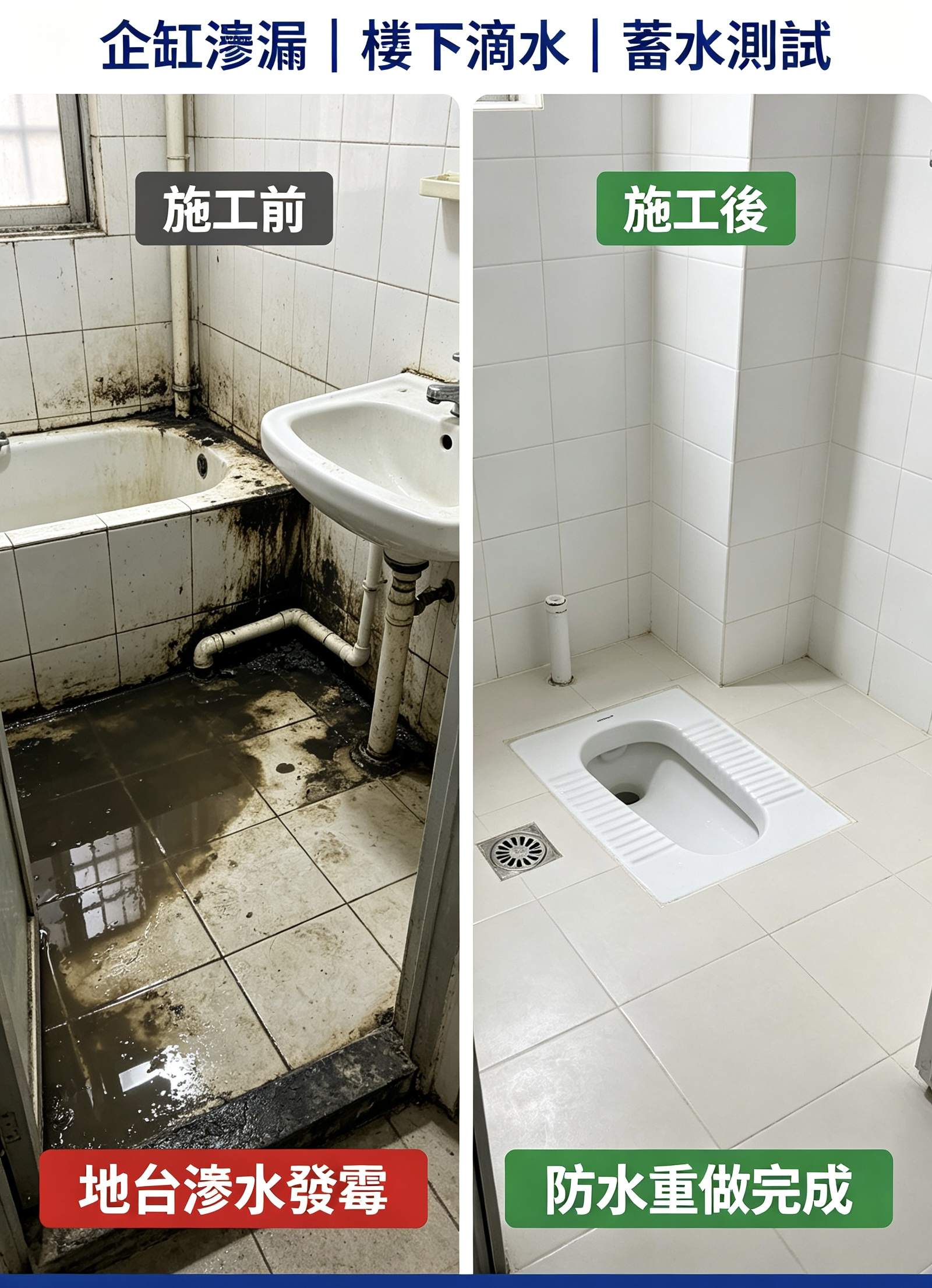 企缸滲漏與蓄水測試前後對比